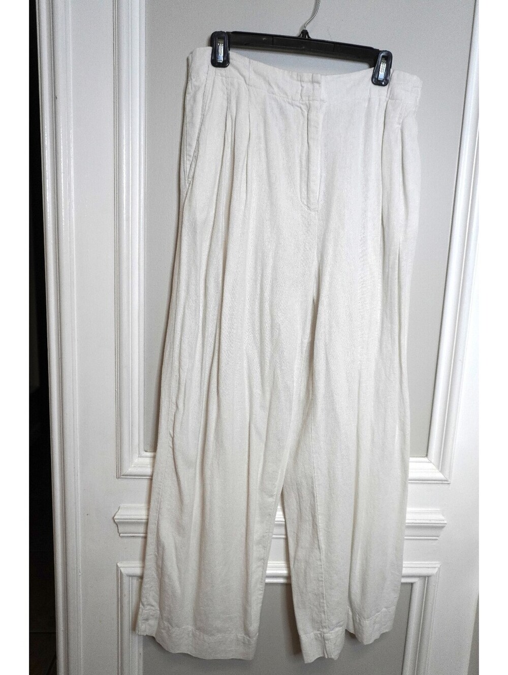 Rafaella Women's White Wide Leg Linen Pants Size L